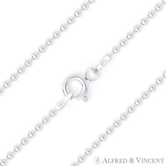Polished Ball Bead Link Italian Chain Anklet in .925 Sterling Silver - Size 9 - Picture 1 of 2